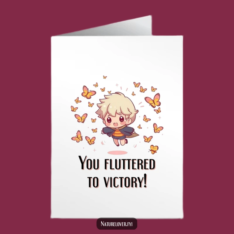 Free Printable Congrats Card: Butterfly Chase Character, Whimsical Downloadable Gift