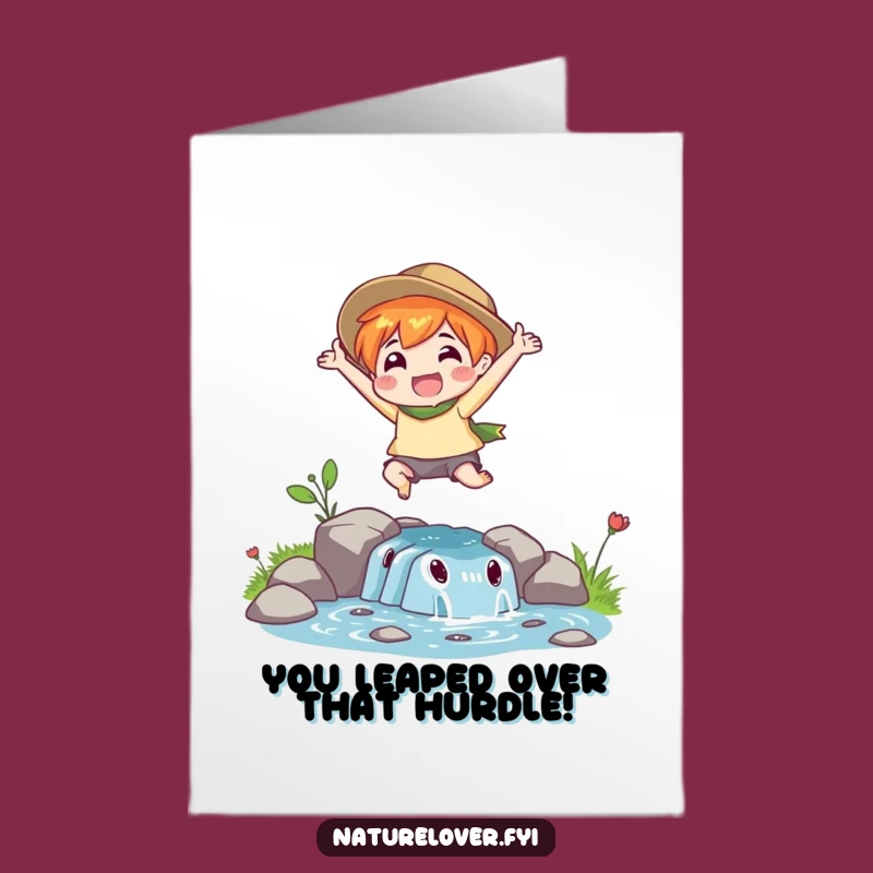 Funny Free Printable Congrats Card: Stream Leap Nature Humor Downloadable