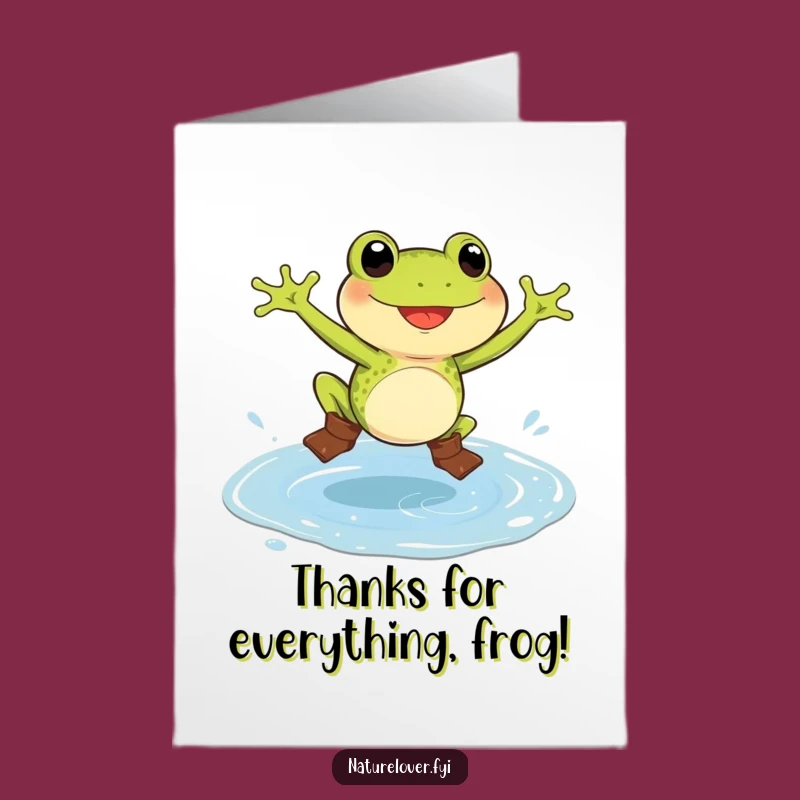 Free Printable Thank You Card: Frog in Boots Jumps Puddle, Funny Gift Download