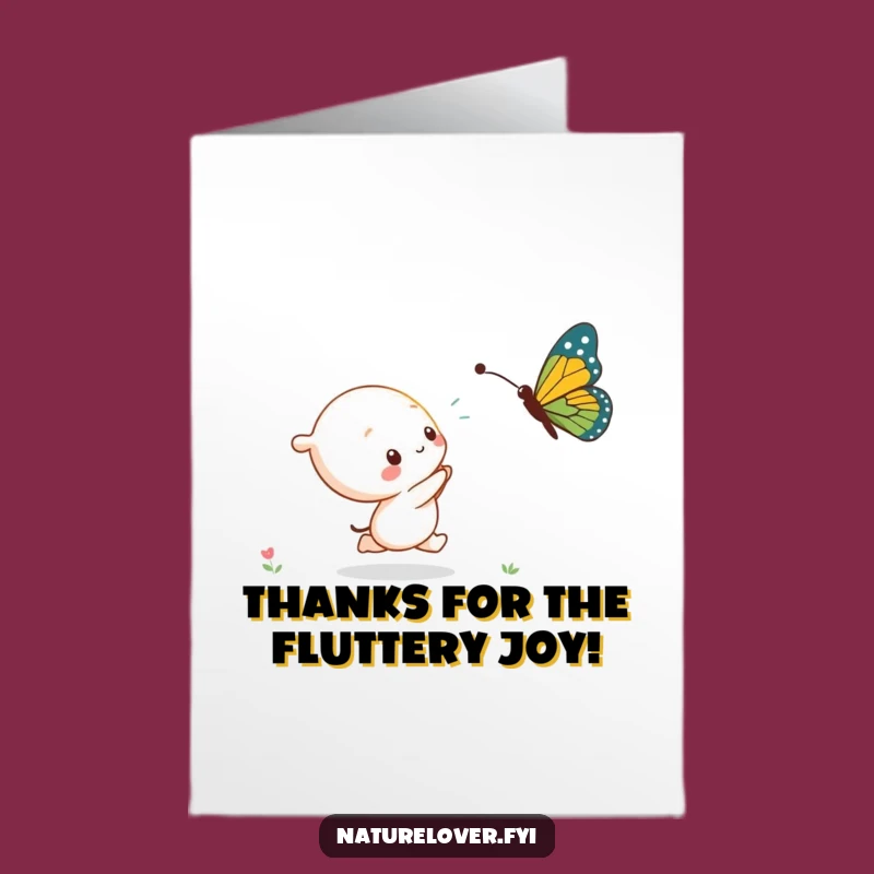 Free Printable Thank You Card: Kawaii Character Butterfly Chase, Funny Downloadable Gift