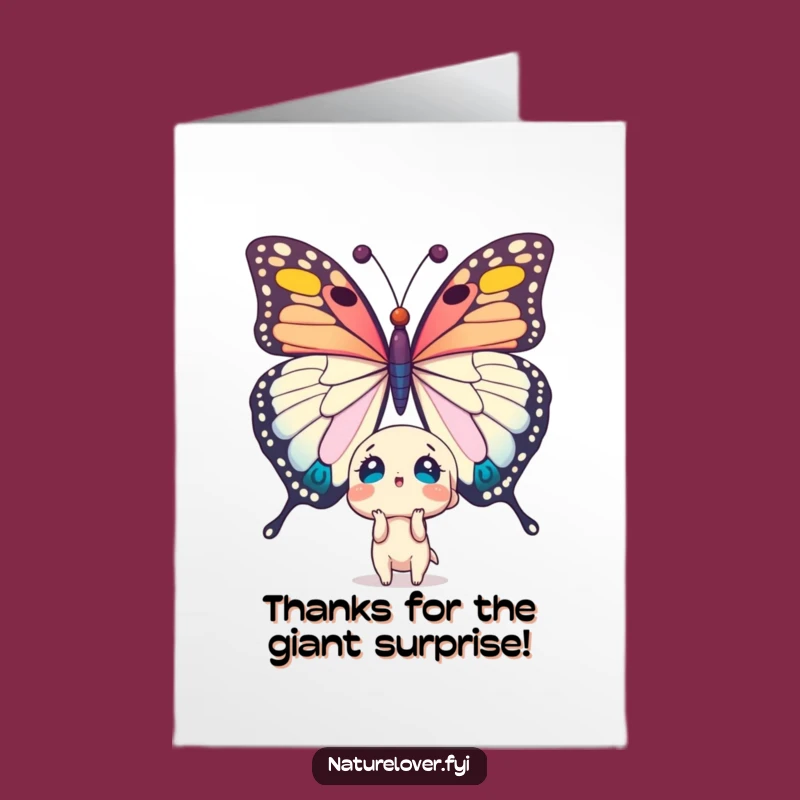 Free Printable Thank You Card: Surprised Character Amazed by Giant Butterfly Funny Gift