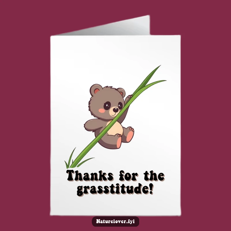 Free Printable Thank You Card: Bear Cub Grass Slide, Funny Downloadable Gift