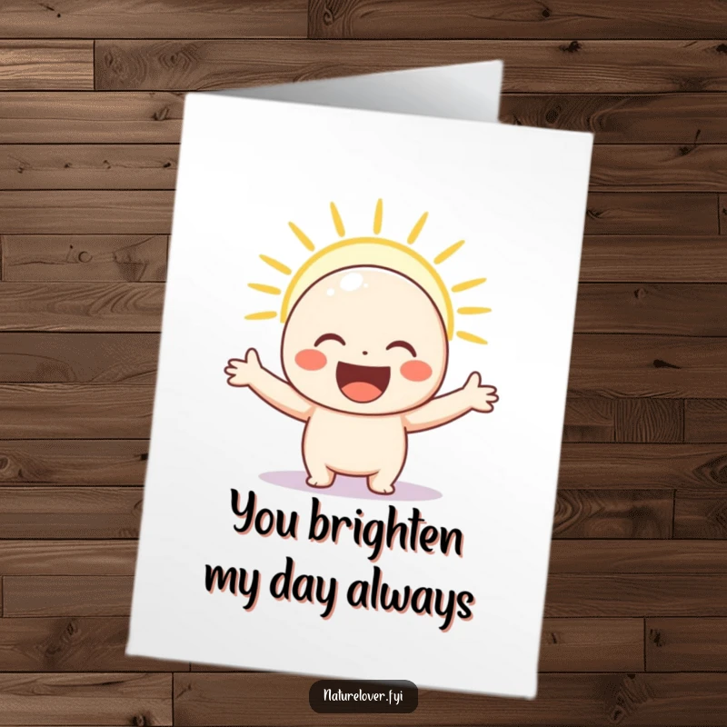 Funny Free Printable Thank You Card: Happy sunshine character arms spread, sending warm gratitude and smiles.
