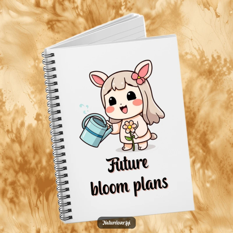 Funny notebook cover featuring a smiling character watering a tiny, wilting flower, perfect for a funny gardening journal.