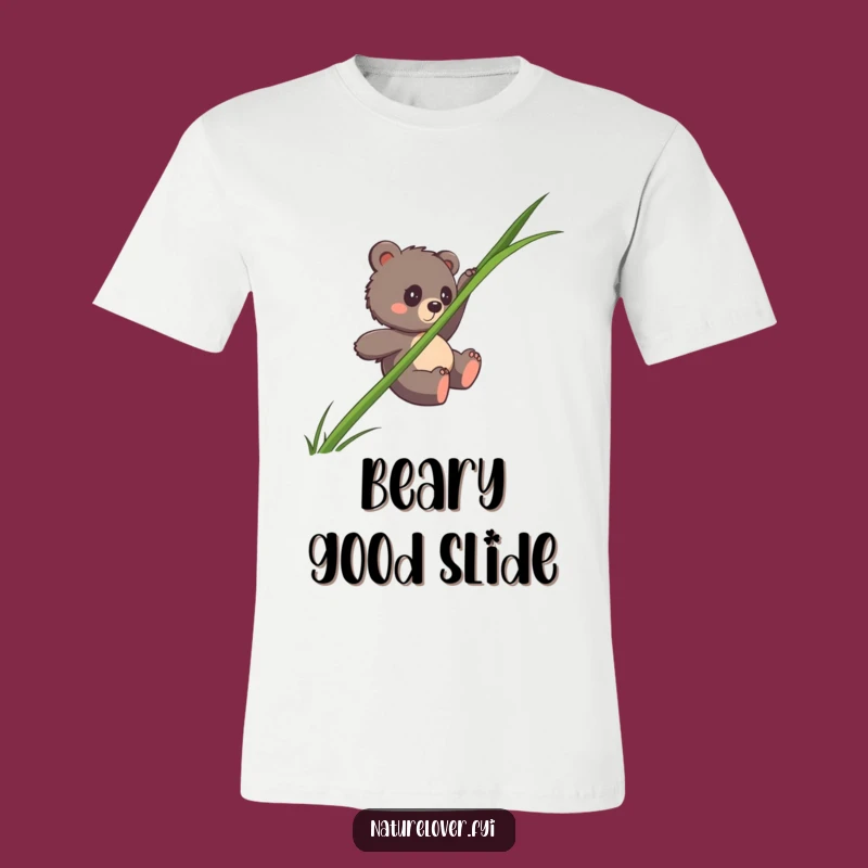 Funny Bear Cub Enormous Grass Slide T-Shirt - Outdoor Fun Tee