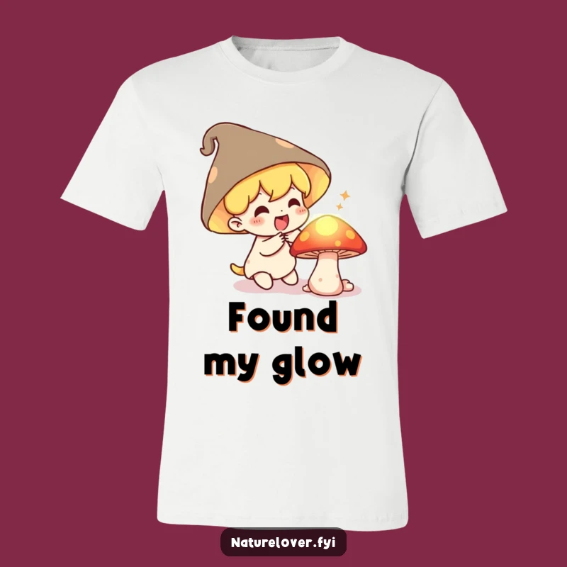 Funny Mushroom Discoverer T-Shirt: Delighted Character's Glowing Secret Surprise Tee