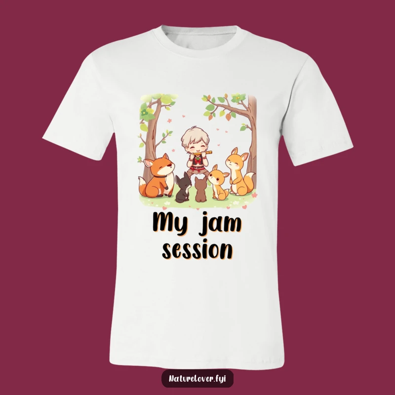Funny Forest Melody Tee: Whimsical Musician Adventure Shirt