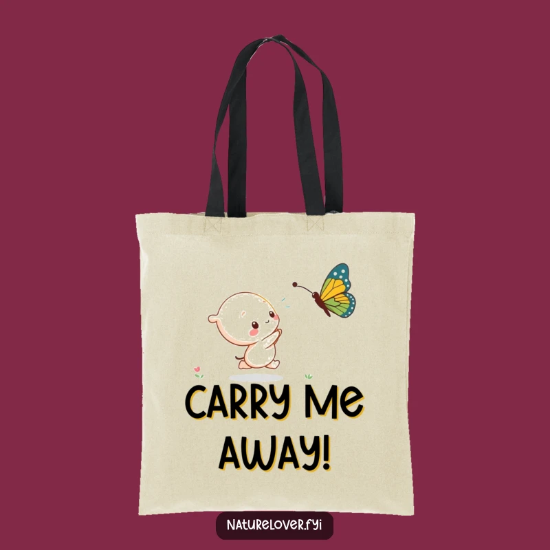 Funny Kawaii Butterfly Chase Tote Bag - Cute Character, Perfect Funny Gift