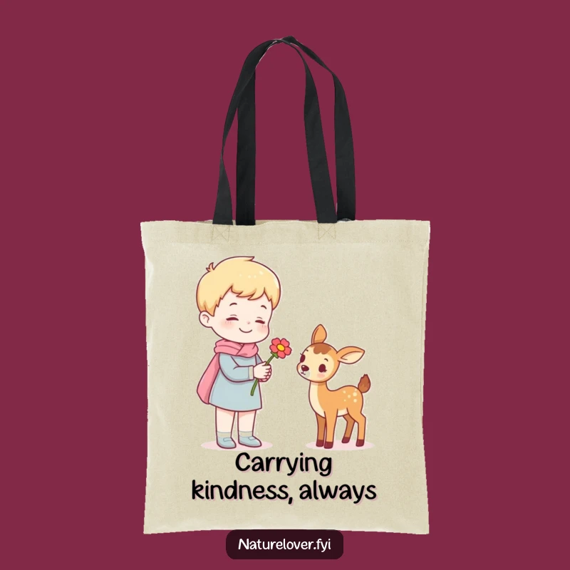 Funny Tote Bag: Cheerful Figure Gifts Flower to Cute Miniature Deer Pal