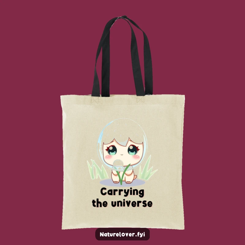 Funny Dewdrop Observer Tote Bag: Cute Curious Character's Giant Shimmering Surprise Carryall