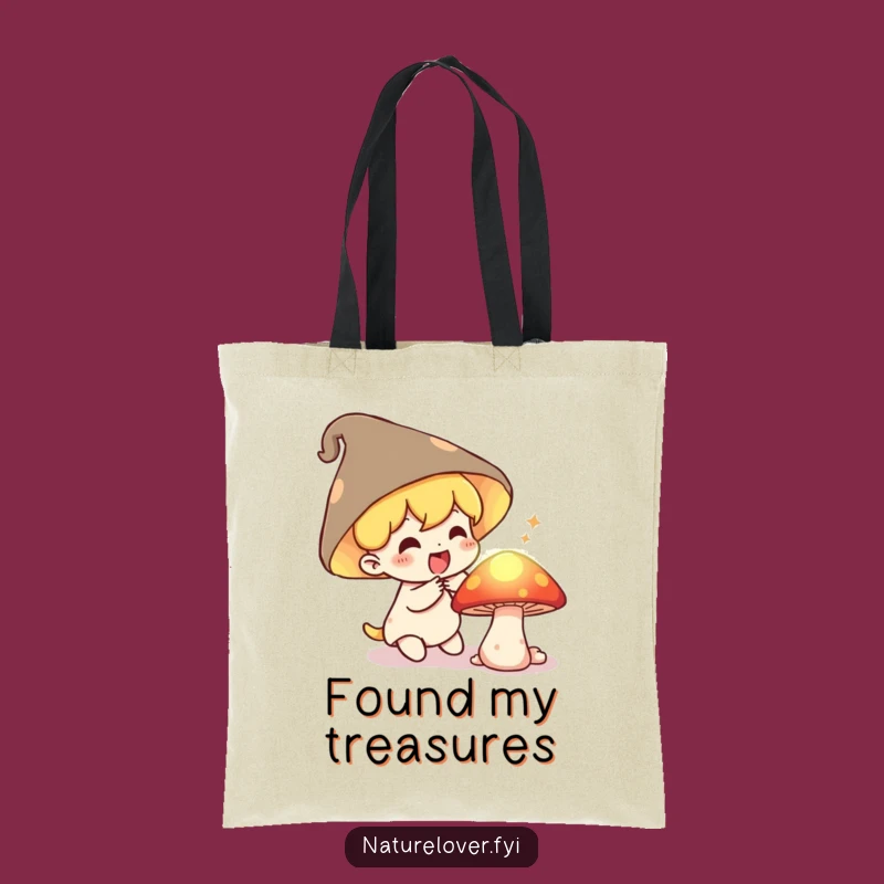 Funny Mushroom Discoverer Tote Bag: Delighted Character's Glowing Secret Surprise Carryall