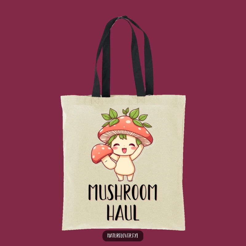 Funny Mushroom Haul Tote Bag: Cute Character's Triumph, Eco-Friendly Funny Gift